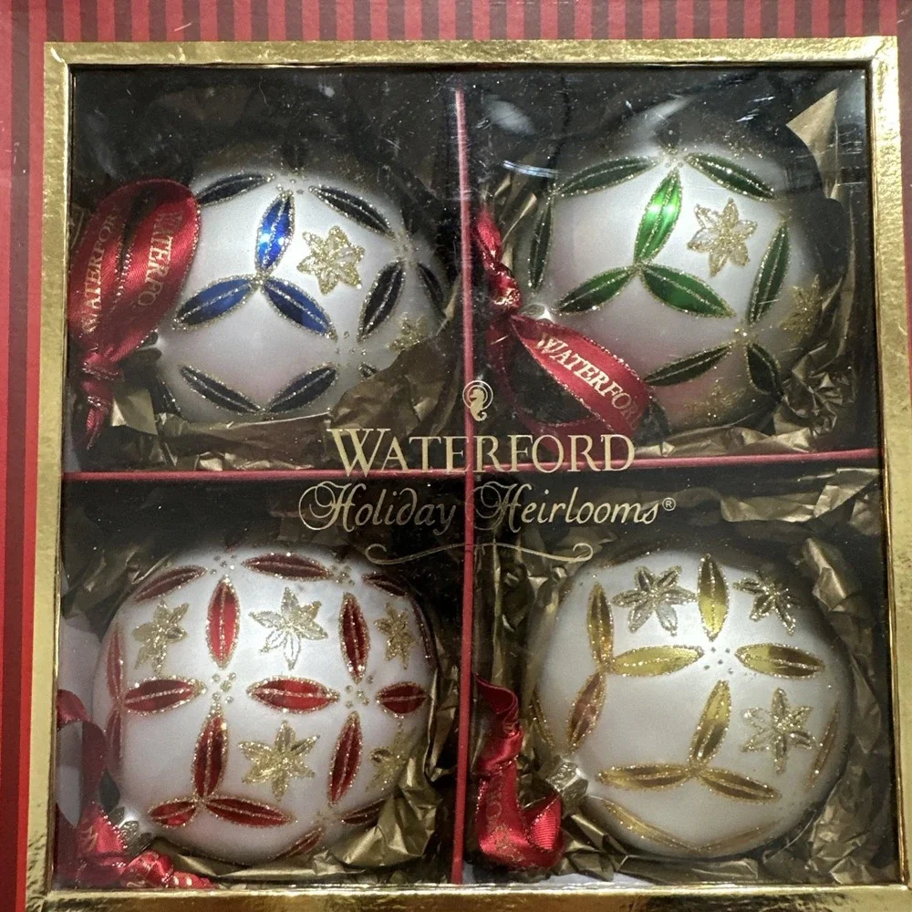 Set 4 Waterford Holiday Heirlooms Epiphany Adornments Blown Glass Xmas Ornaments